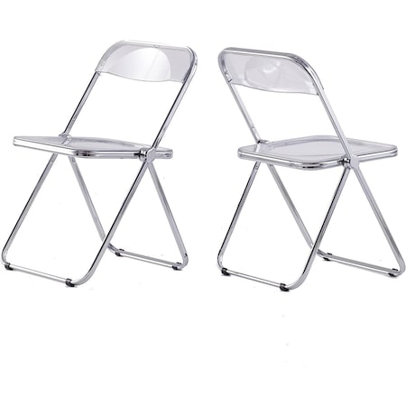 Isl Furnishings The Lux Modern Acrylic-Like Folding Chair 2, Transparent/Silver Ch59DC-2PK-AR01-PC10